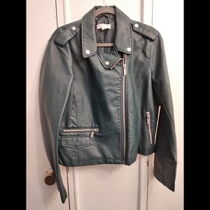 Womens Faux Leather Jacket Green XL